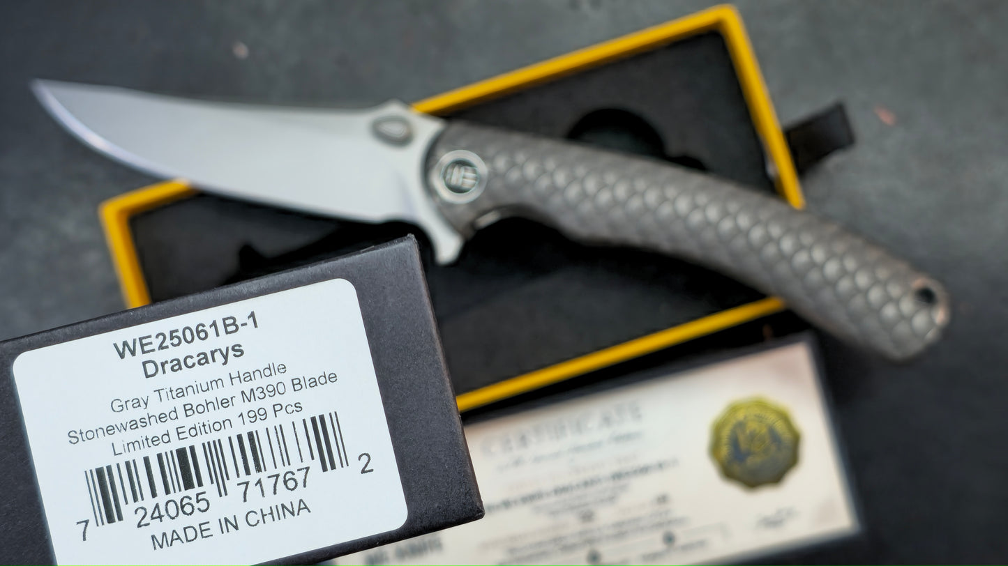 WEKNIFE Dracarys Purple & Golden/Gray/Black Titanium Handle M390 Limited Edition (DISCOUNT IN CART)