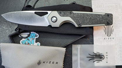 Kizer Serpentine Titanium/Carbon Fiber Handle Elmax Blade