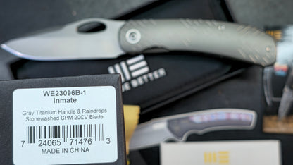 WEKNIFE Inmate Gray/Blue Raindrop Titanium Handle 20CV (DISCOUNT IN CART)