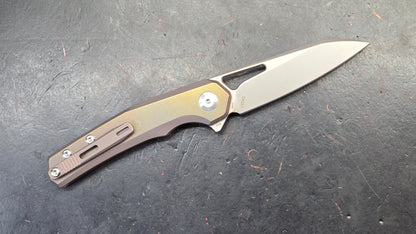 DREAMTECH D4281 Button Liner Lock Gray/Bronze Titanium M390 Blade (DISCOUNT IN CART)