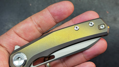 DREAMTECH D4281 Button Liner Lock Gray/Bronze Titanium M390 Blade (DISCOUNT IN CART)
