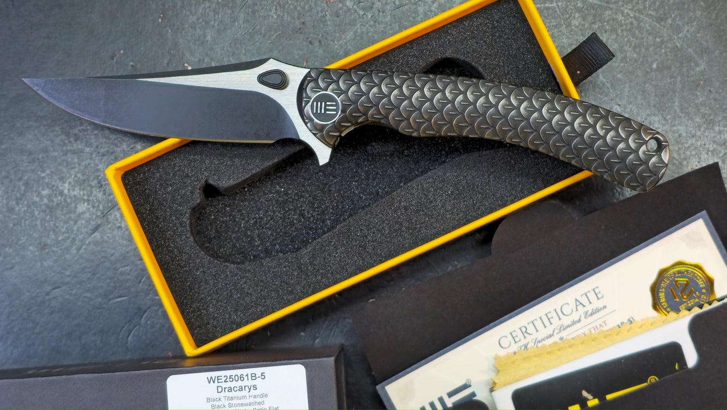 WEKNIFE Dracarys Purple & Golden/Gray/Black Titanium Handle M390 Limited Edition (DISCOUNT IN CART)