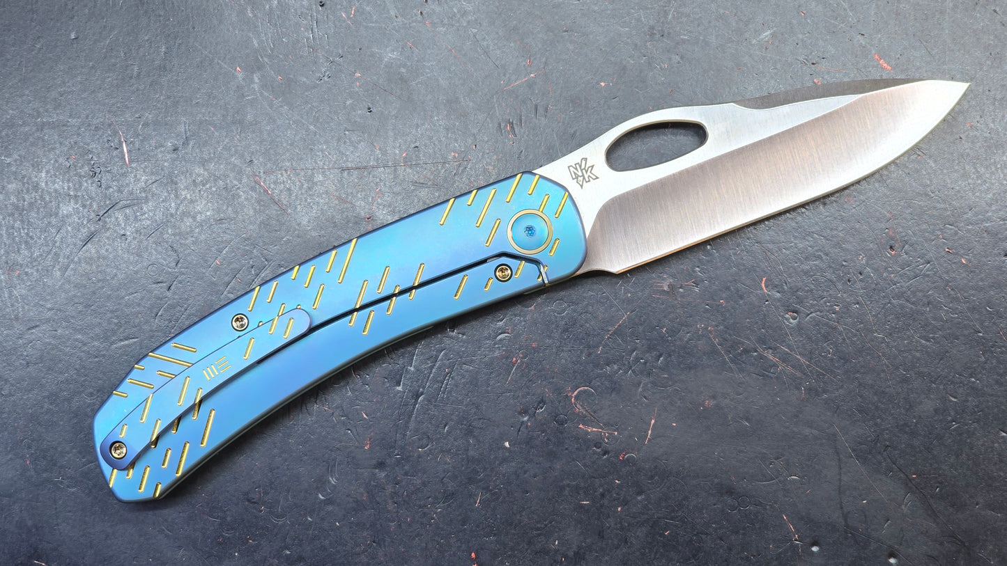 WEKNIFE Inmate Gray/Blue Raindrop Titanium Handle 20CV (DISCOUNT IN CART)
