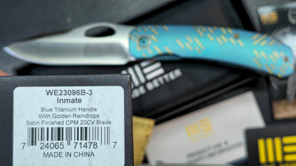 WEKNIFE Inmate Gray/Blue Raindrop Titanium Handle 20CV (DISCOUNT IN CART)