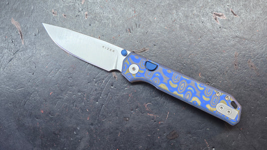 Kizer Begleiter 2.9 Button Liner Lock Blue Vortex Pattern Micarta BD1N