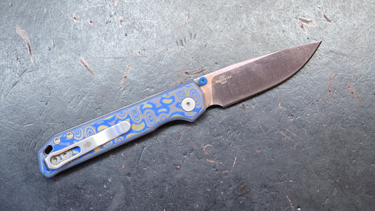Kizer Begleiter 2.9 Button Liner Lock Blue Vortex Pattern Micarta BD1N