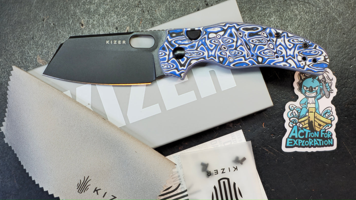 Kizer C01C 2.9 BS (BUTTON LINER LOCK) Blue Vortex Micarta Nitro-V