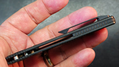 Vosteed Porcupine Ti Slim Button Liner Lock Black Titanium Copper Dune 154CM