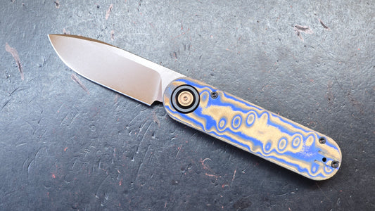 Vosteed Corgi V 295 Blue Ocean Micarta & Aluminum N690 Copper Dune