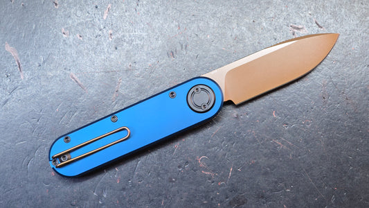 Vosteed Corgi V 295 Blue Ocean Micarta & Aluminum N690 Copper Dune