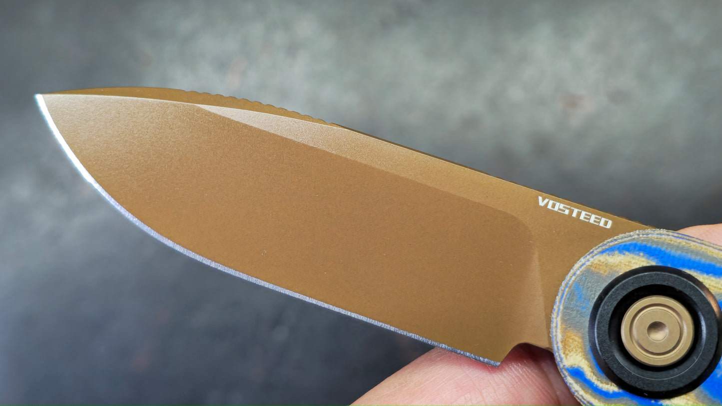 Vosteed Corgi V 295 Blue Ocean Micarta & Aluminum N690 Copper Dune