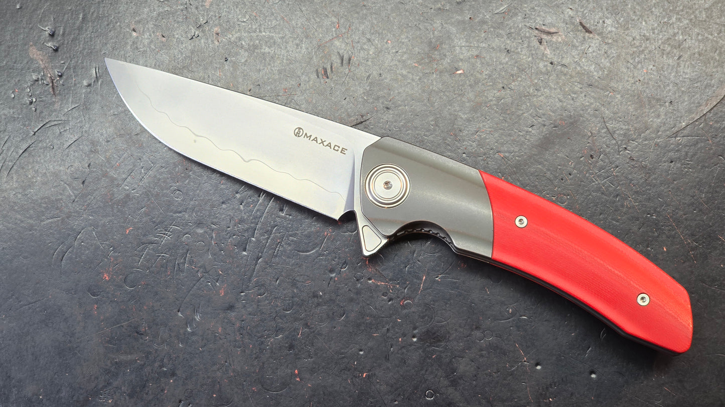 Maxace Mamba Liner Lock Red G10 / Titanium 3.5" Bead Blast SLD Magic