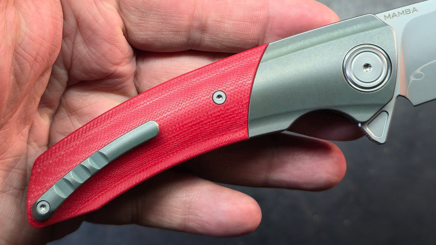 Maxace Mamba Liner Lock Red G10 / Titanium 3.5" Bead Blast SLD Magic