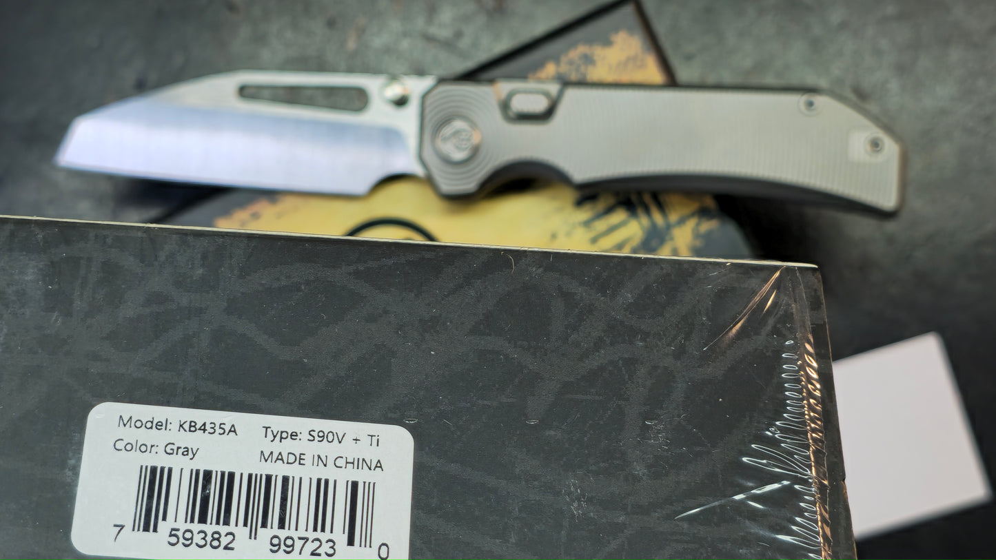 KB Venom Botton Liner Lock Gray / Flame Ano Titanium Handle S90V Blade
