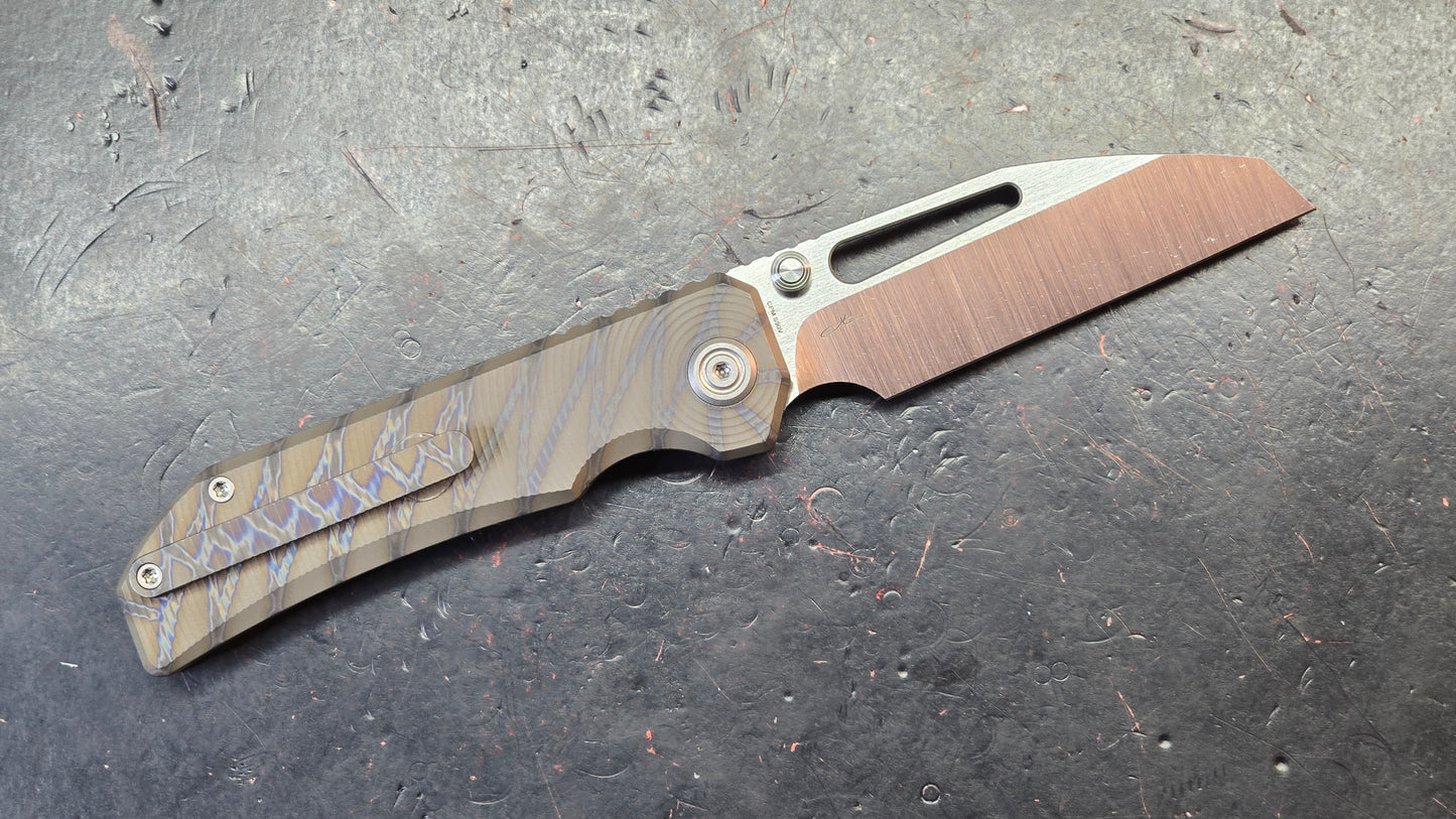 KB Venom Botton Liner Lock Gray / Flame Ano Titanium Handle S90V Blade