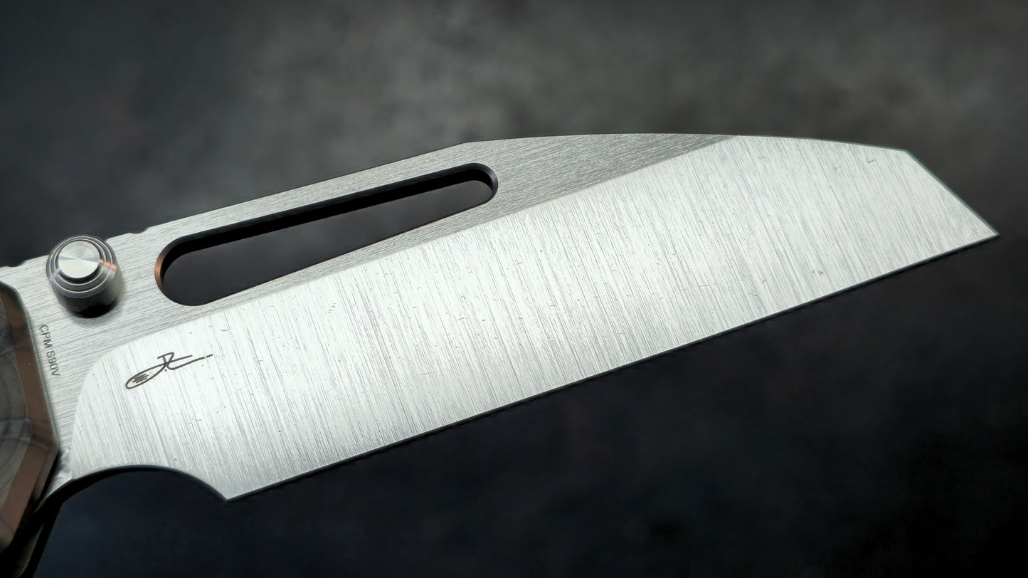 KB Venom Botton Liner Lock Gray / Flame Ano Titanium Handle S90V Blade