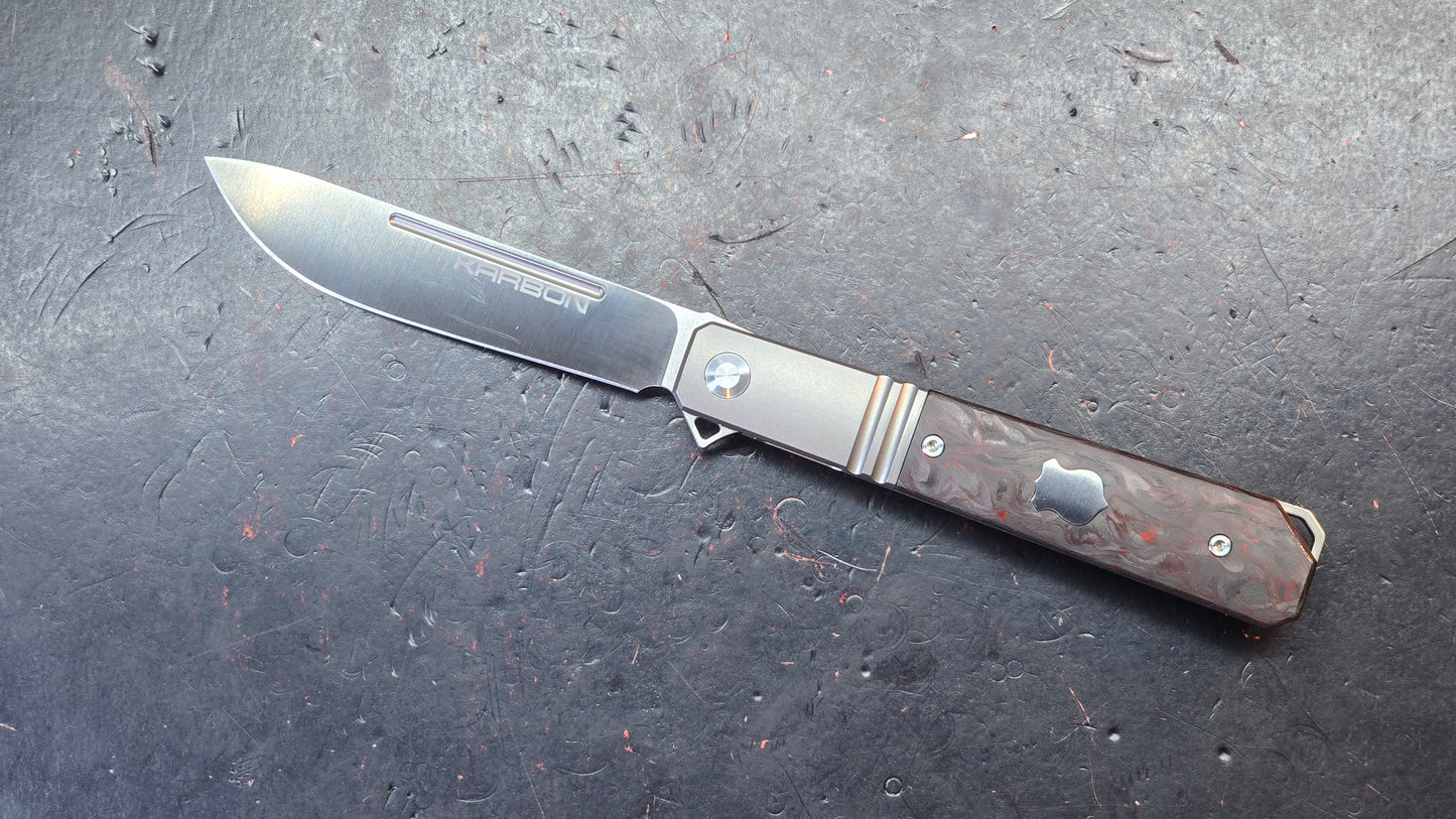 Karbon Flatline KARB115 Titanium with Red Carbon Fiber 154CM