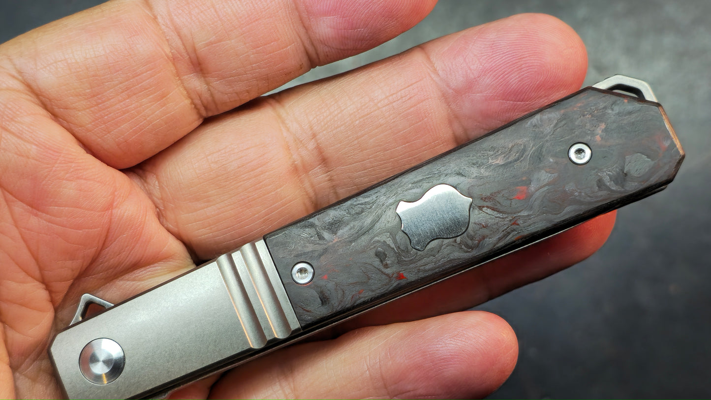Karbon Flatline KARB115 Titanium with Red Carbon Fiber 154CM