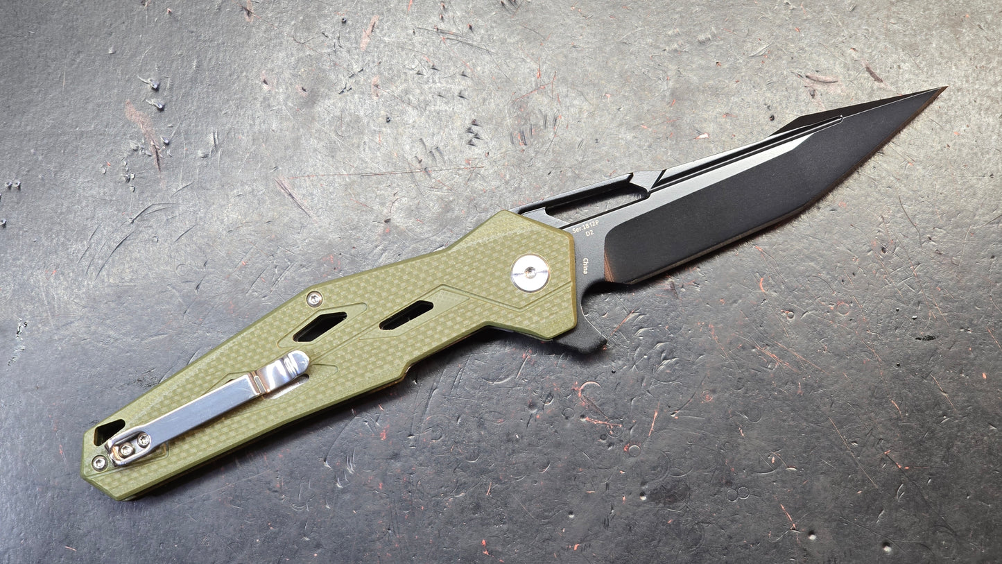 Artisan Cutlery Interceptor Green G10 Handle Black D2