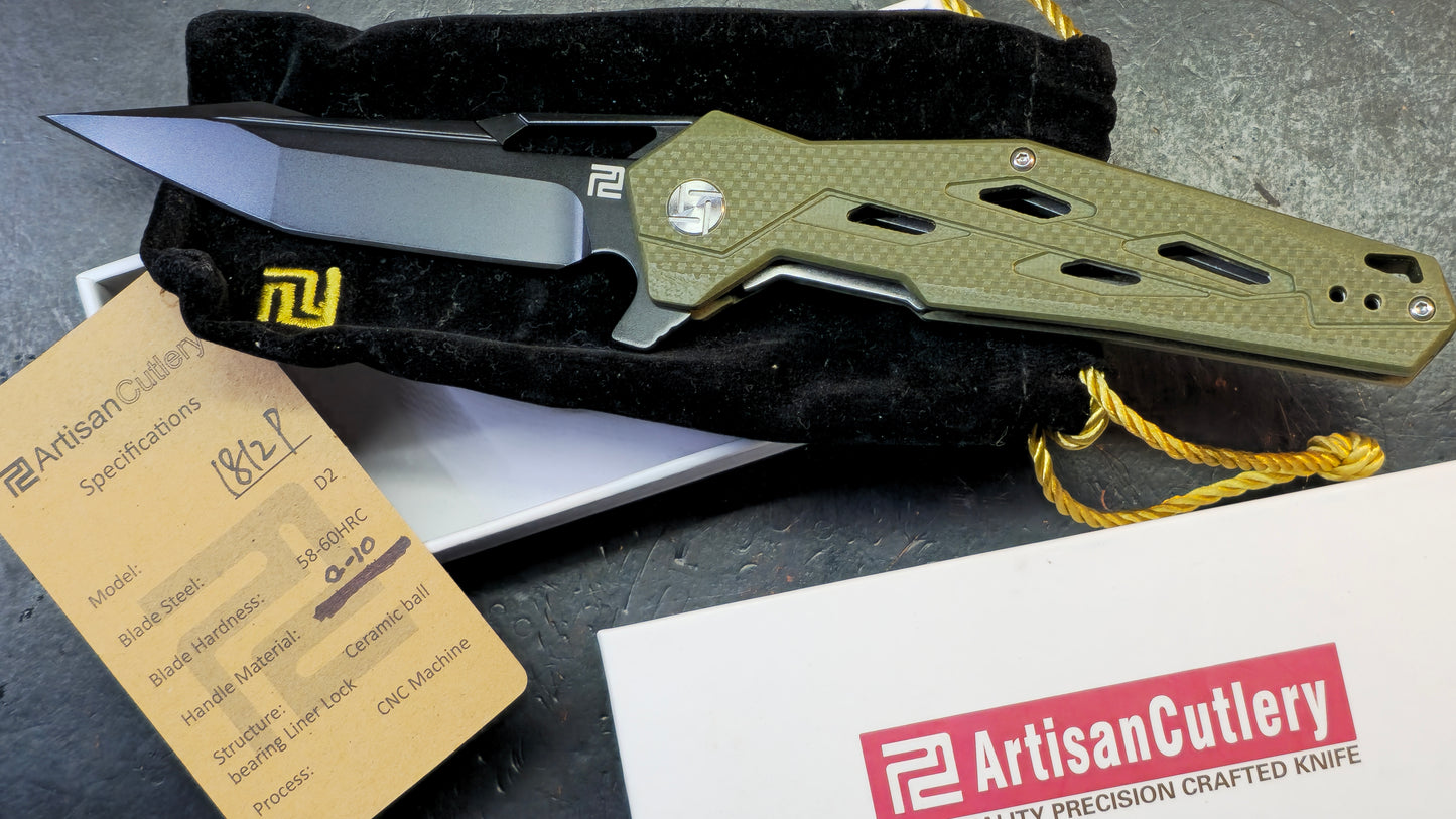 Artisan Cutlery Interceptor Green G10 Handle Black D2