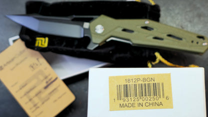 Artisan Cutlery Interceptor Green G10 Handle Black D2