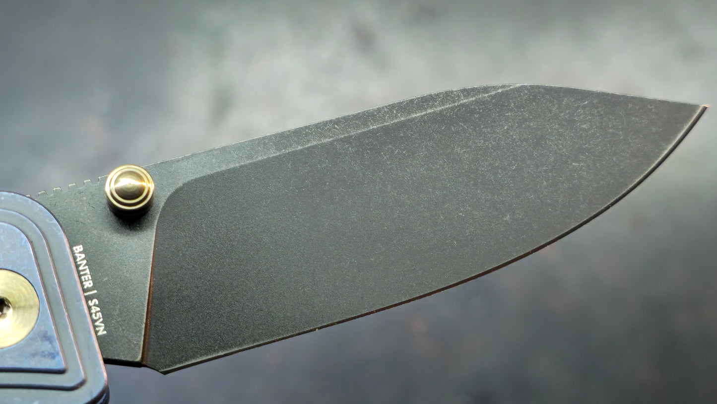 WE Bougie Banter Art Deco Blue Titanium Handle S45VN Black Blade