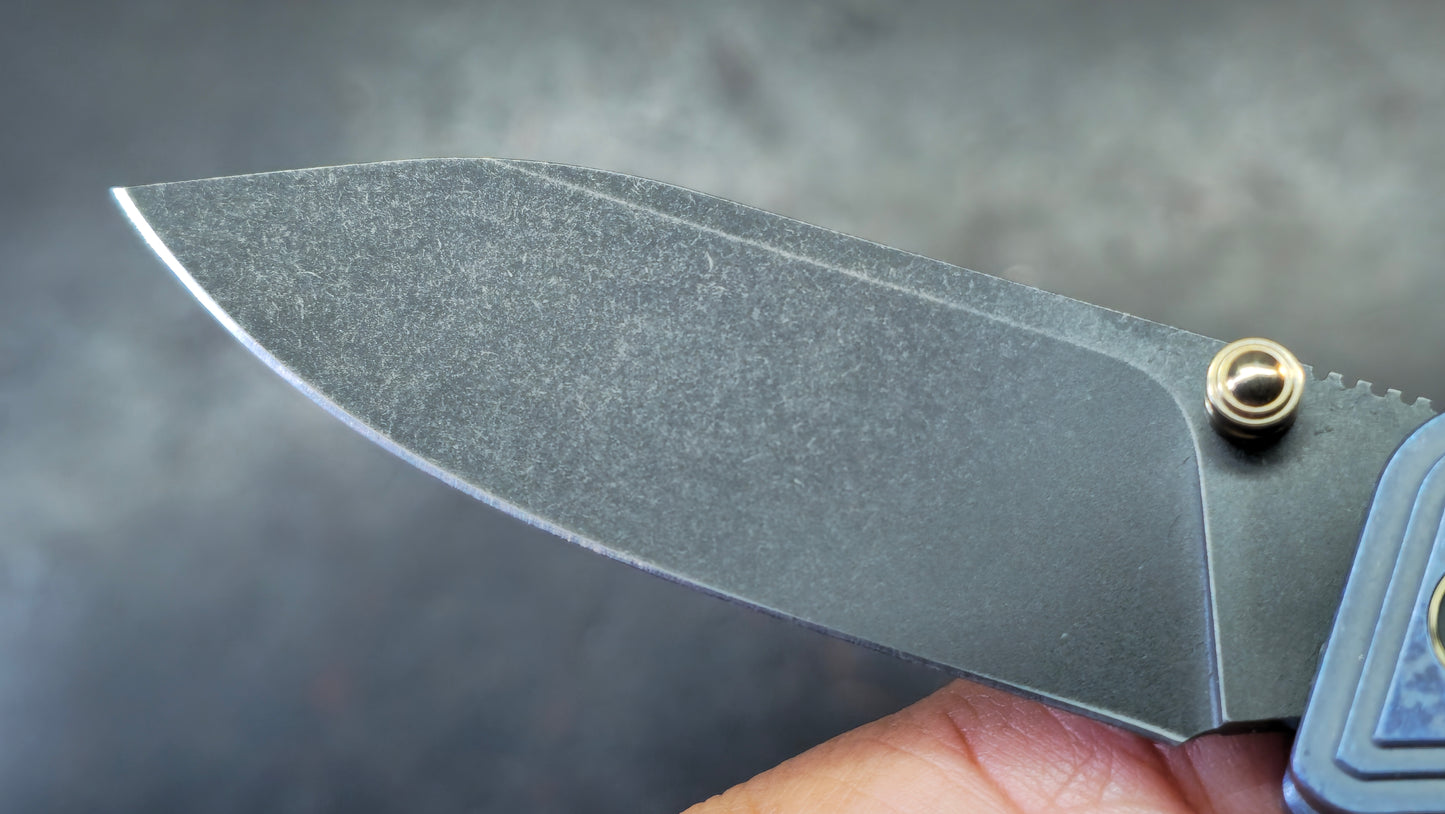 WE Bougie Banter Art Deco Blue Titanium Handle S45VN Black Blade