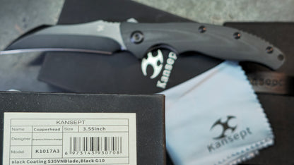KANSEPT Copperhead Black G10 Handle Black Ti-coated S35VN Blade