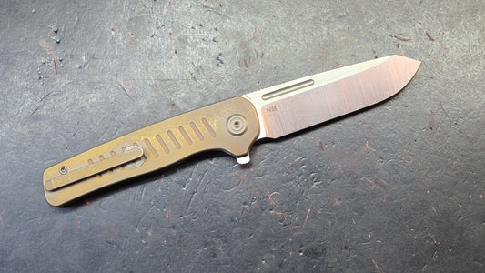 Kubey Steelhead Brown Titanium Handle M390 Blade