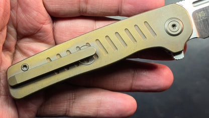 Kubey Steelhead Brown Titanium Handle M390 Blade