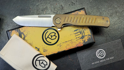 Kubey Steelhead Brown Titanium Handle M390 Blade