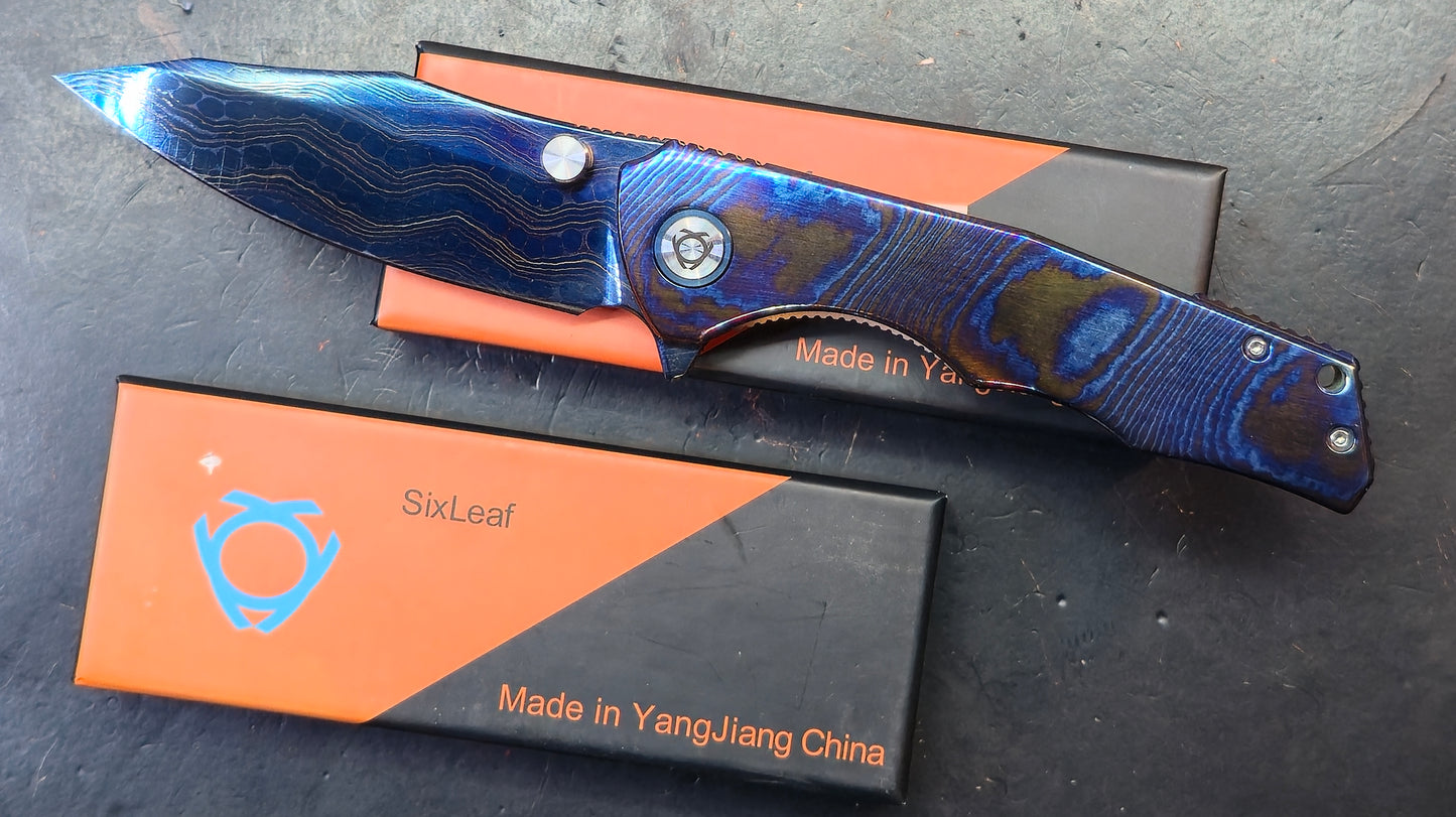 SixLeaf SL-81 Timascus Handle Damascus Blade