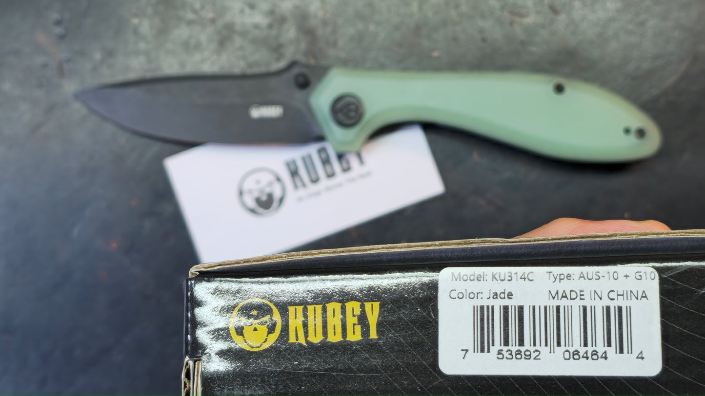 Kubey Ruckus Linerlock Orange or Jade G-10 Handle Aus-10 Blade