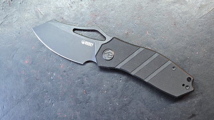 Kubey Folding Knife Black G10 Handle Satin or Black Stonewash D2