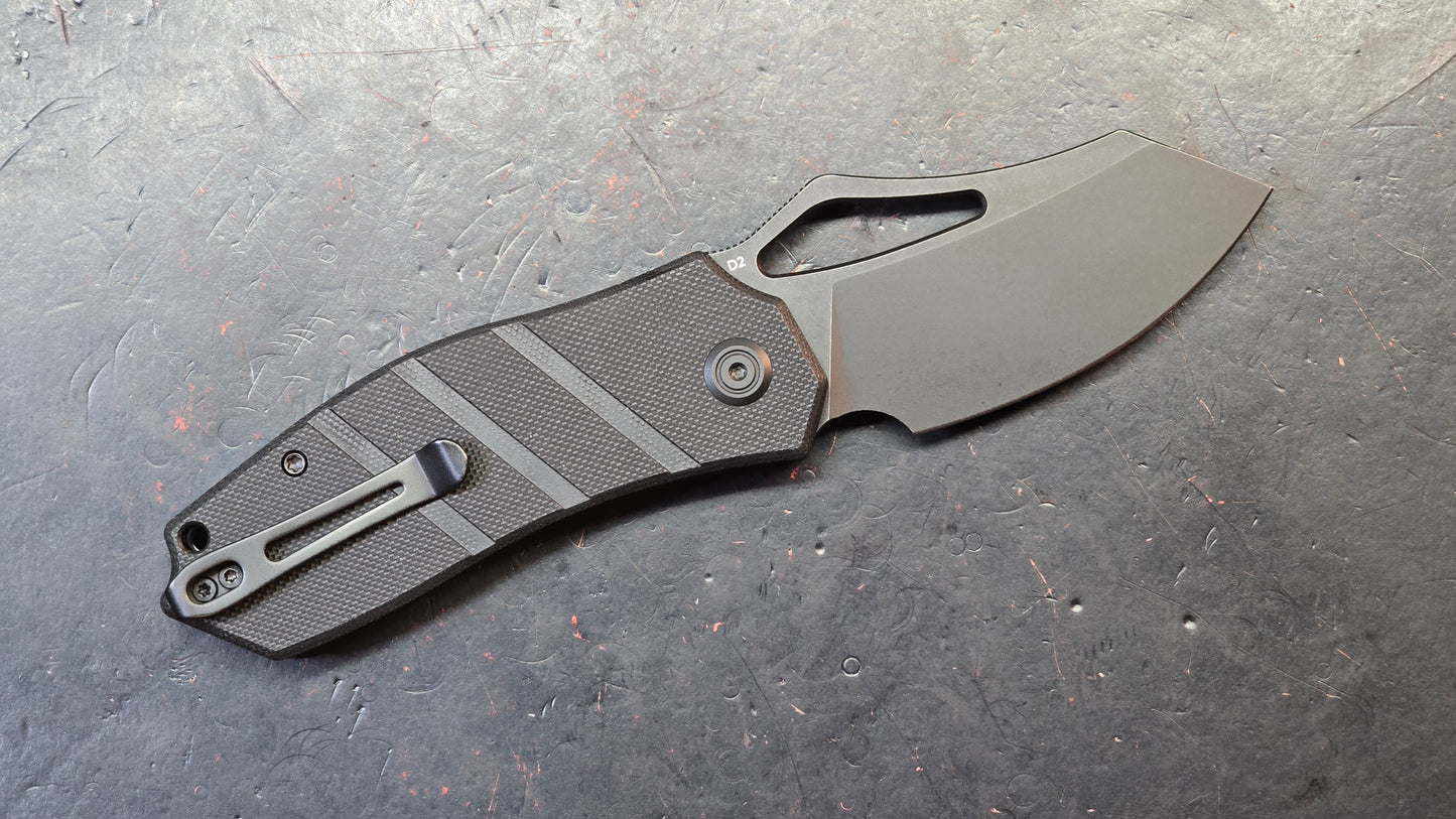 Kubey Folding Knife Black G10 Handle Satin or Black Stonewash D2