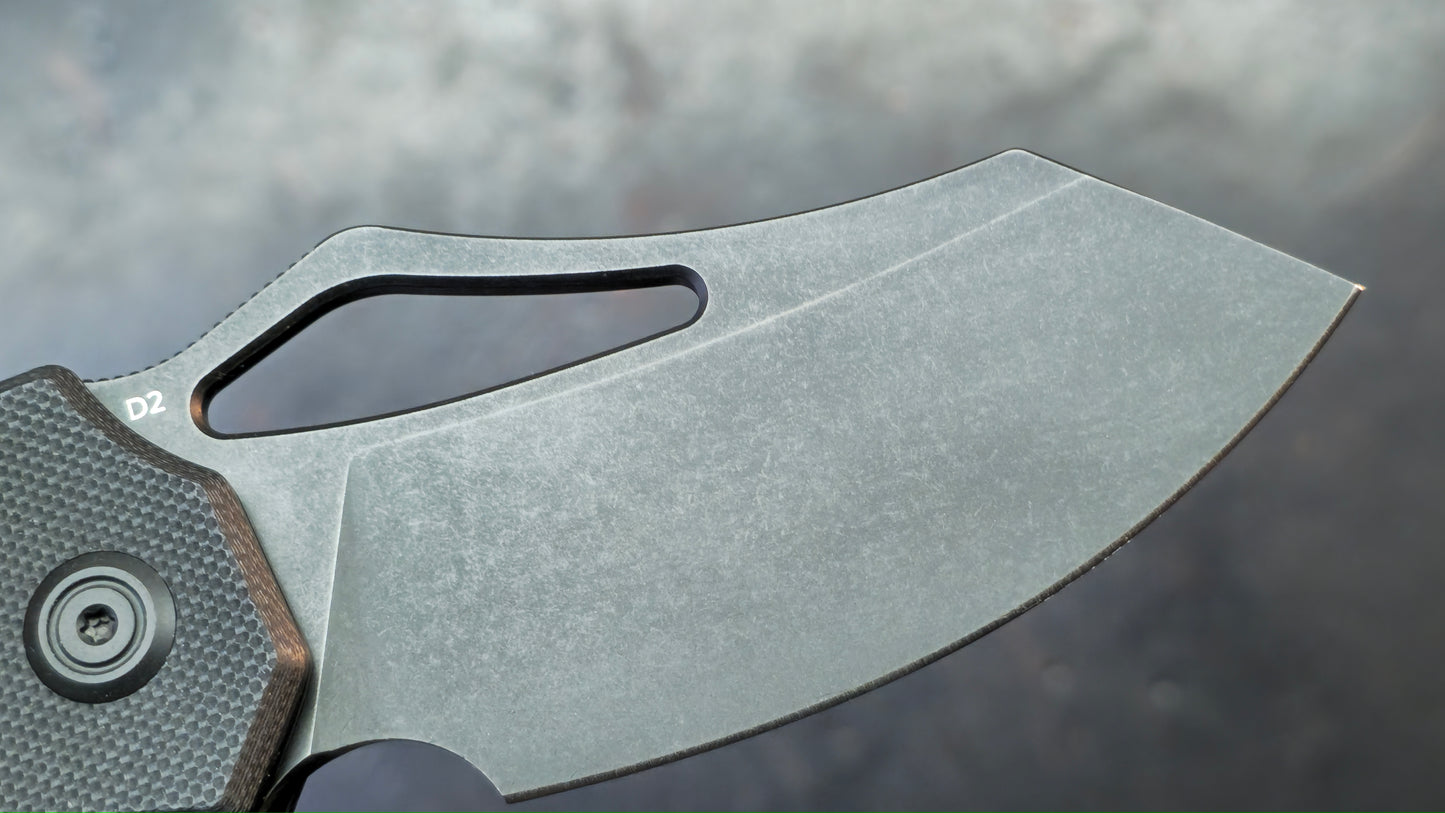 Kubey Folding Knife Black G10 Handle Satin or Black Stonewash D2