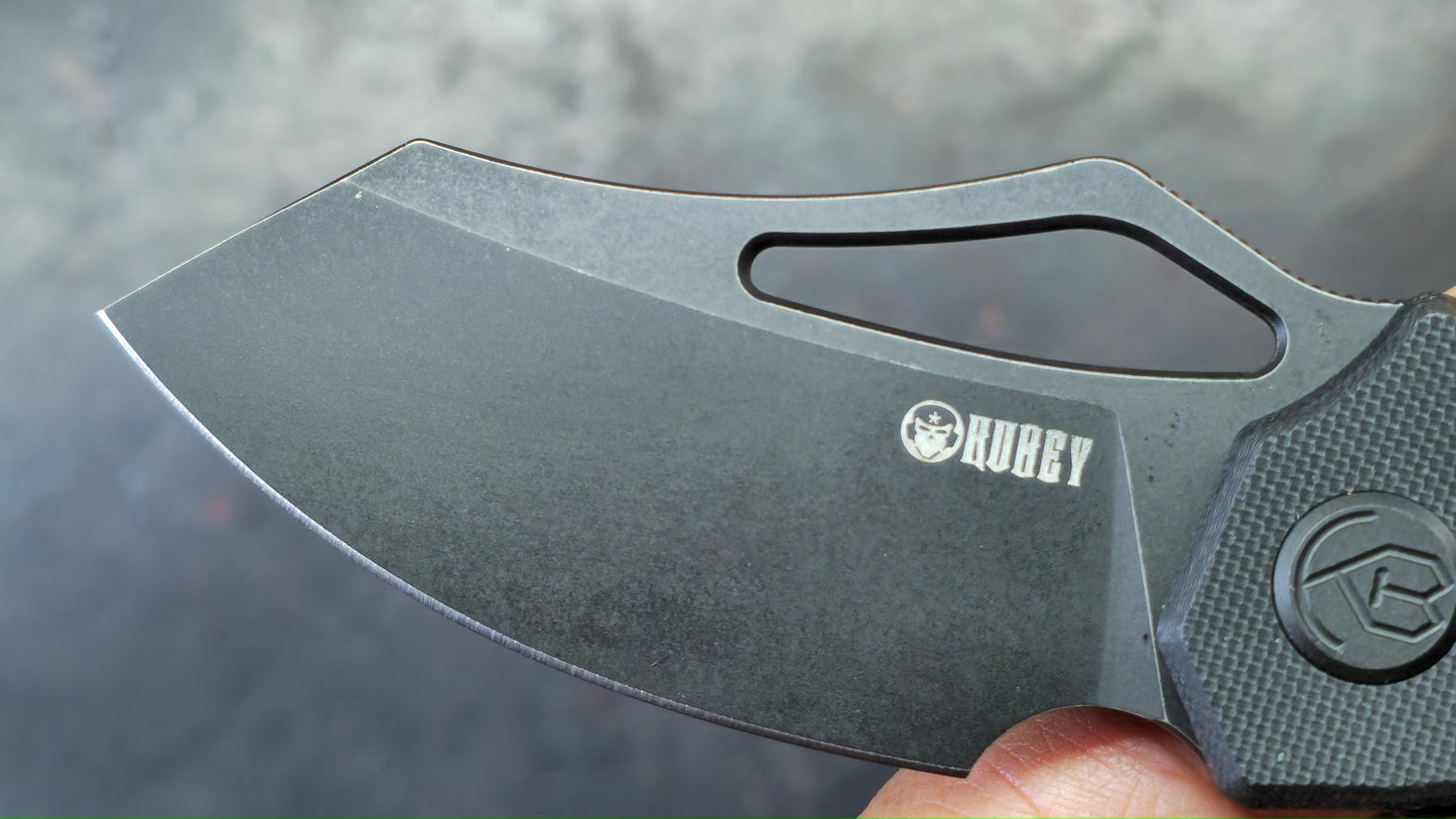 Kubey Folding Knife Black G10 Handle Satin or Black Stonewash D2
