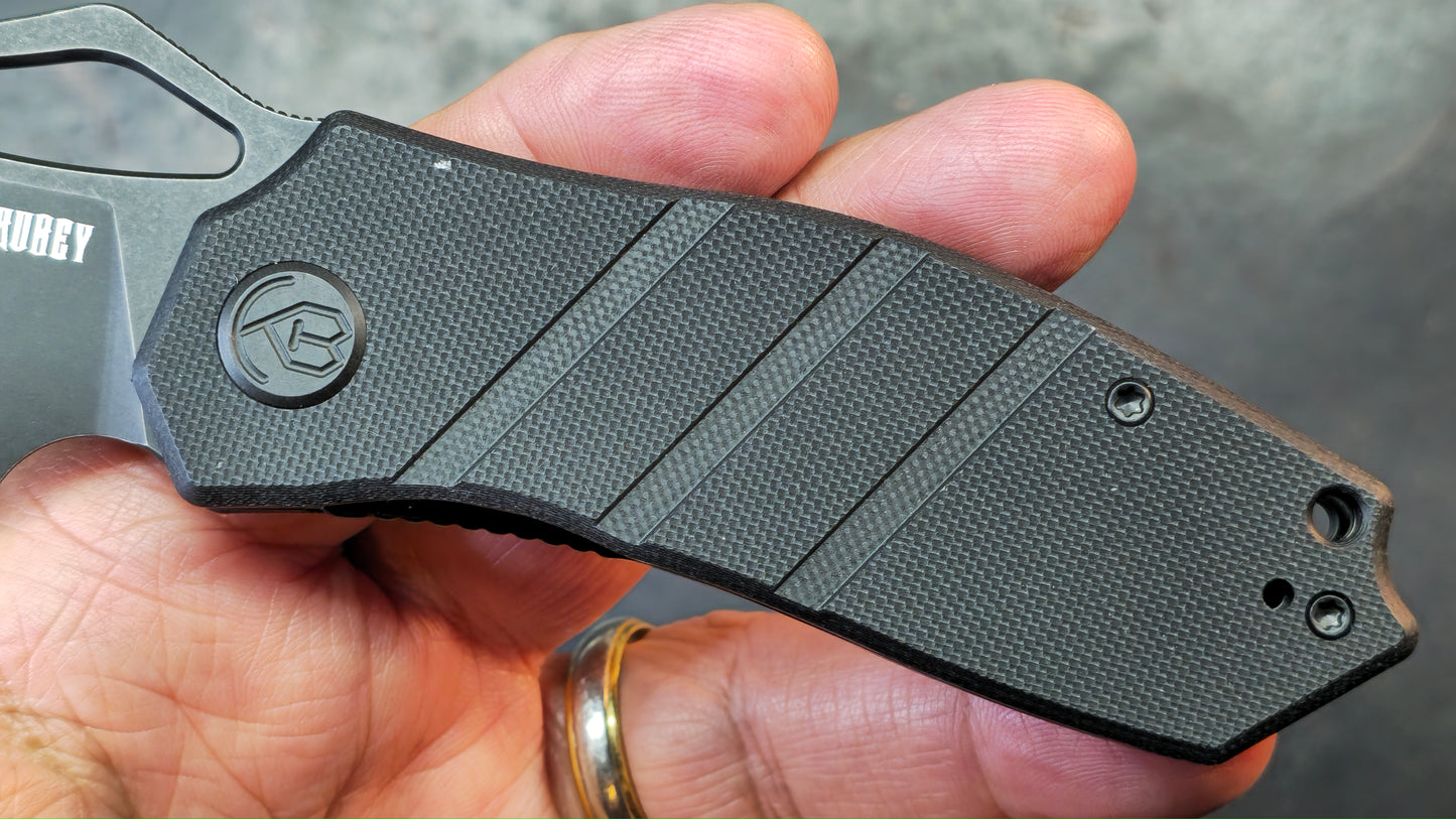 Kubey Folding Knife Black G10 Handle Satin or Black Stonewash D2
