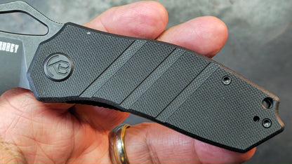 Kubey Folding Knife Black G10 Handle Satin or Black Stonewash D2