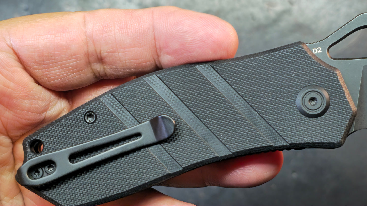Kubey Folding Knife Black G10 Handle Satin or Black Stonewash D2