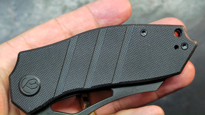 Kubey Folding Knife Black G10 Handle Satin or Black Stonewash D2