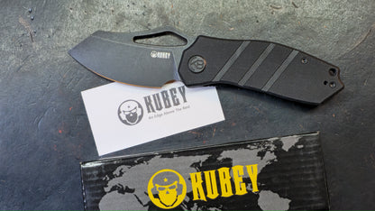 Kubey Folding Knife Black G10 Handle Satin or Black Stonewash D2