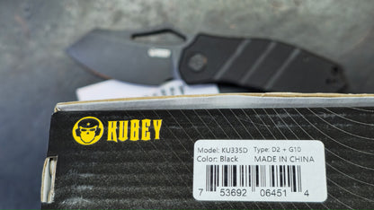 Kubey Folding Knife Black G10 Handle Satin or Black Stonewash D2