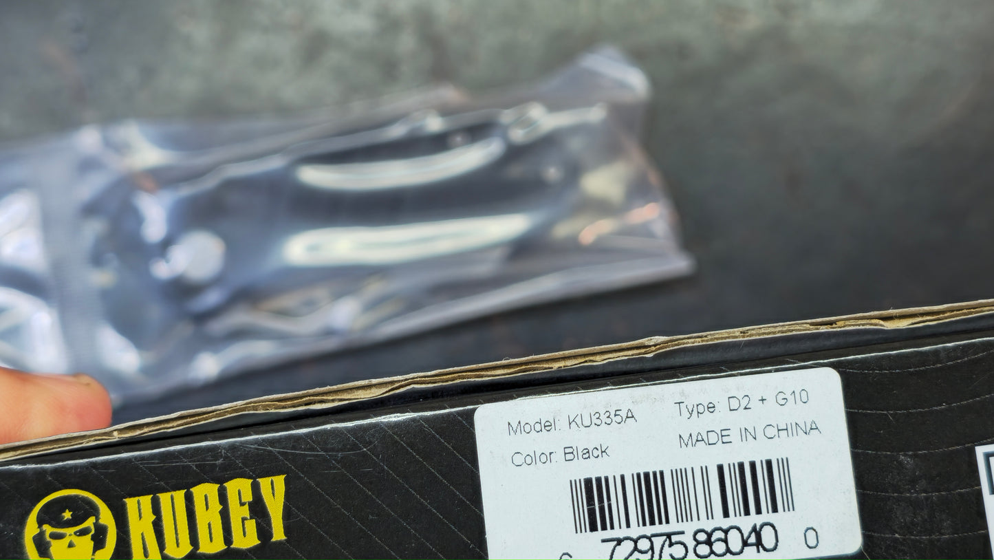 Kubey Folding Knife Black G10 Handle Satin or Black Stonewash D2