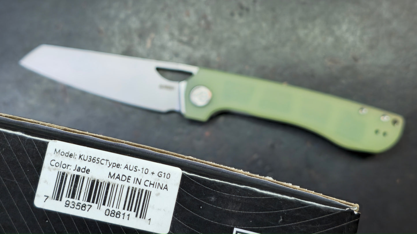 Kubey Elang Liner Lock Folding Jade G10 Handle AUS-10 Blade