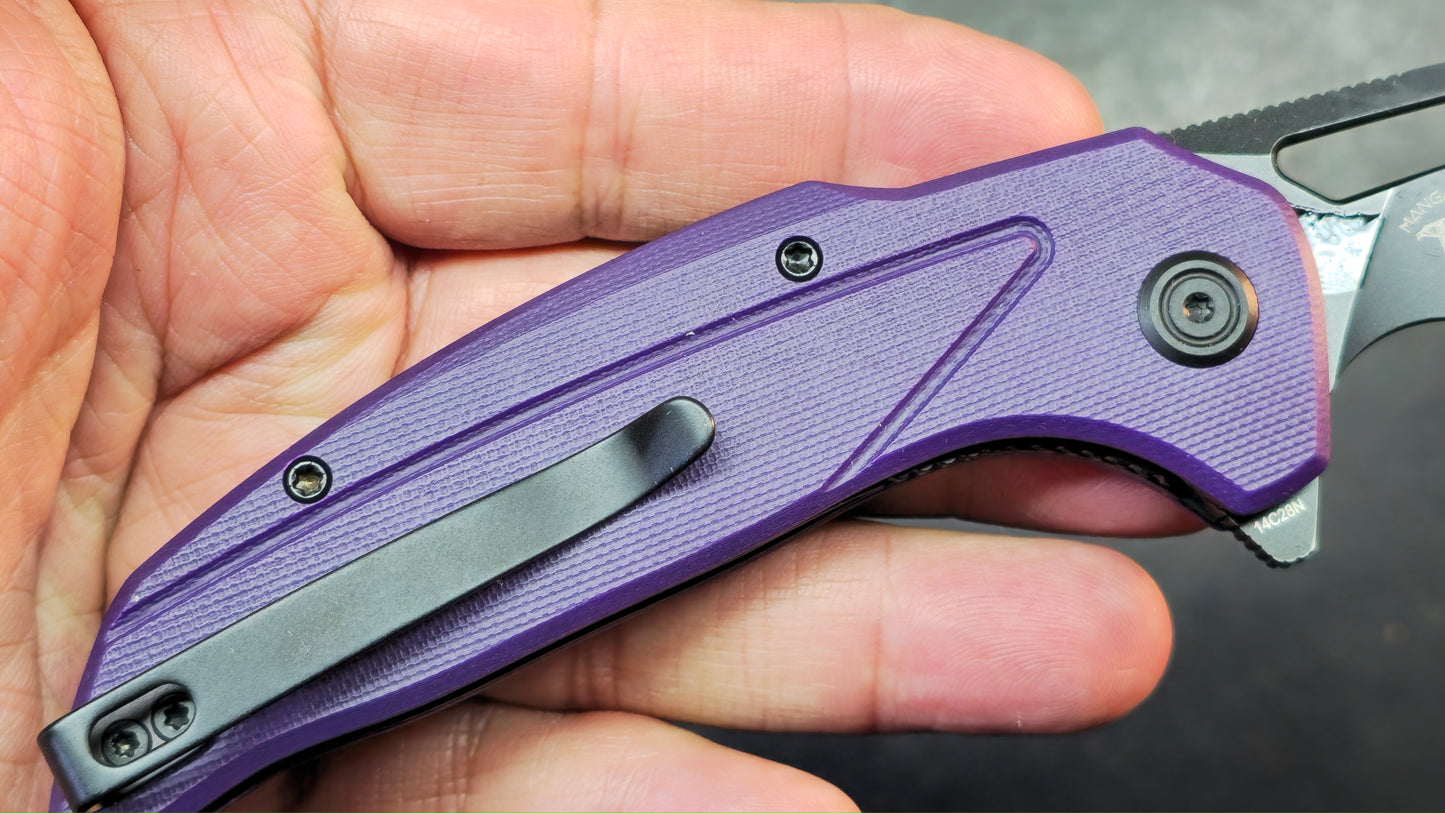 Kubey Nautilus Folding Knife Purple G10 Handle 14C28N Blade