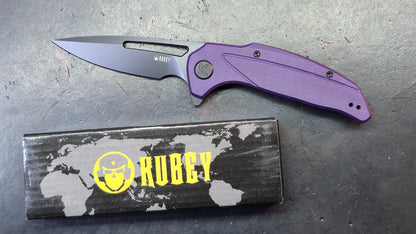Kubey Nautilus Folding Knife Purple G10 Handle 14C28N Blade
