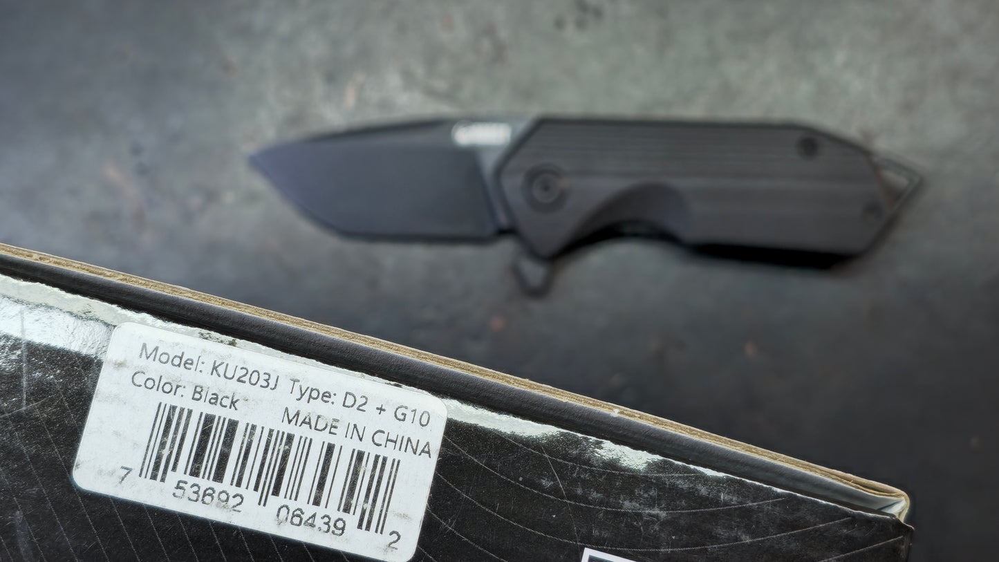 Kubey Campe Folding Knife Black G10 Handle D2 Black Blade