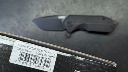Kubey Campe Folding Knife Black G10 Handle D2 Black Blade