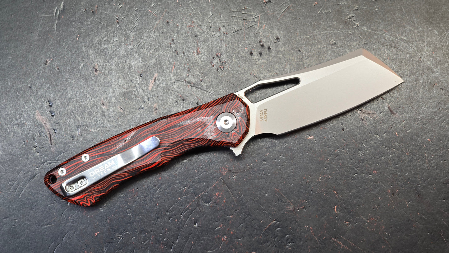 DREAMTECH D4507 Button Liner Lock Red Wood Grain G10 VG10 Blade